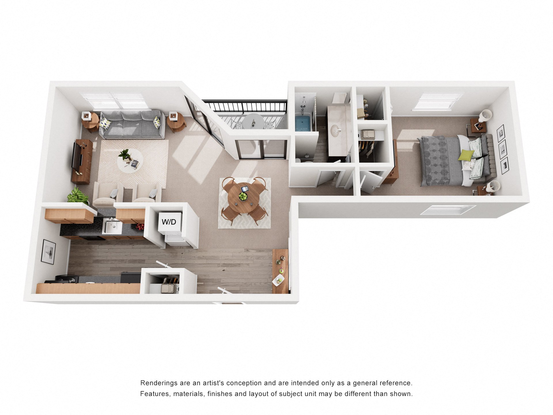 Floor plan for 1 bed, 1 bath, 550 sqft